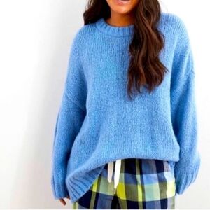 Aerie Big Sky Blue Oversized Sweater Crewneck Wool/Alpaca Blend Size XXL